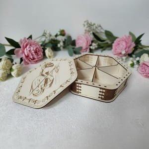 Laser Cut Hexagonal Wooden Box with 6 Compartments