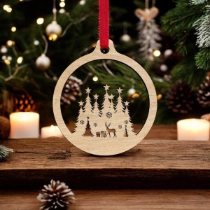 Laser Cut Holiday Pine Decor Ornament Vector