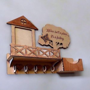 Laser Cut Home Themed with Photo Frame Key Holder Vector