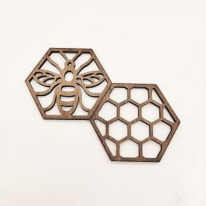 Laser Cut Honeycomb Bee Wooden Coaster Set