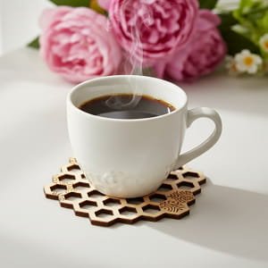 Laser Cut Honeycomb Hexagon Wooden Coaster
