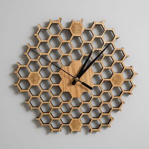 Laser Cut Honeycomb Wooden Wall Clock