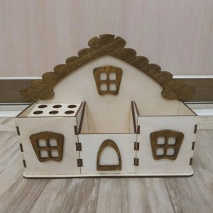 Laser Cut House Shaped Desk Organizer Pen Pencil Holder Vector