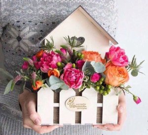 Laser Cut House Shaped Flower Pot Gift Basket