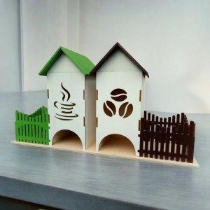 Laser Cut House Shaped Tea Storage Container Vector