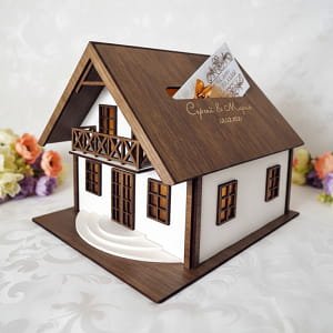 Laser Cut House Wedding Card Box Personalized Family Money Bank