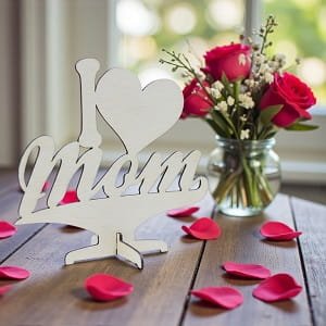 Laser Cut I Love Mom Stand Decor for Mothers Day