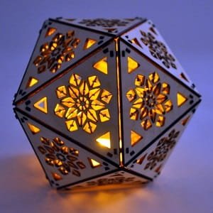 Laser Cut Icosahedron Shadow Lamp with Floral Design