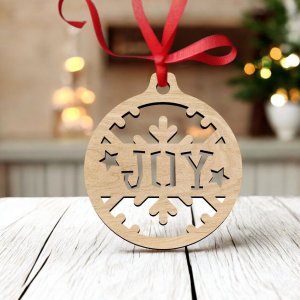 Laser Cut Joy Christmas Tree Hanging Ornament Vector