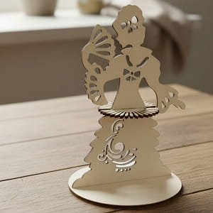Laser Cut Lady with Fan Napkin Holder | Wooden Table Decor
