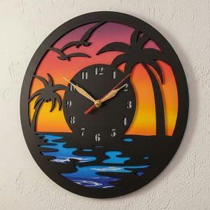 Laser Cut Layered Tropical Beach Sunset Wall Clock