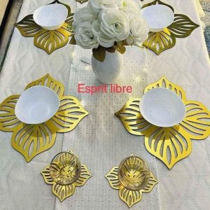 Laser Cut Leaf Design Mat and Coaster for Dining Table