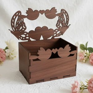 Laser Cut Love Birds Romantic Gift Box Flower Basket