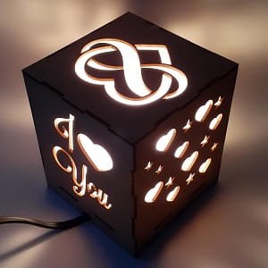 Laser Cut Love Theme Wooden Cube Lamp