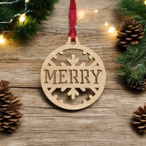 Laser Cut Merry Christmas Ball Ornament Vector