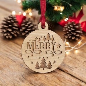 Laser Cut Merry Christmas Bauble Tree Decoration Vector