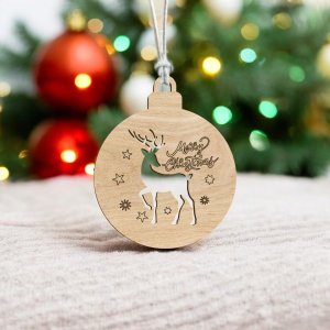 Laser Cut Merry Christmas Reindeer Bauble Vector