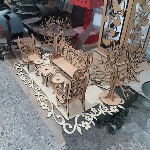 Laser Cut Miniature Bench and Chair Dollhouse Furniture