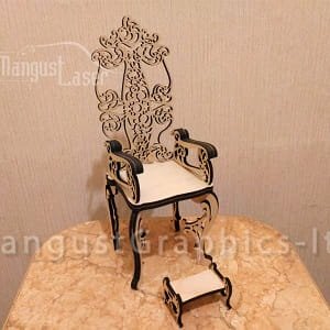 Laser Cut Miniature Wooden Throne Chair with Table
