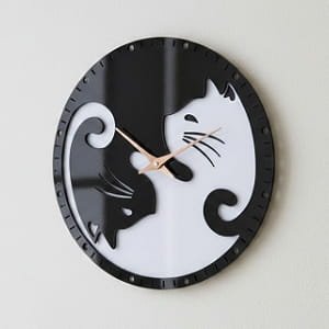Laser Cut Modern Decorative Yin Yang Cats Wall Clock
