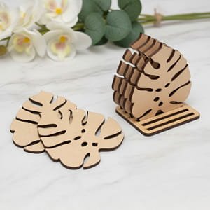 Laser Cut Monstera Leaf Coaster with Stand