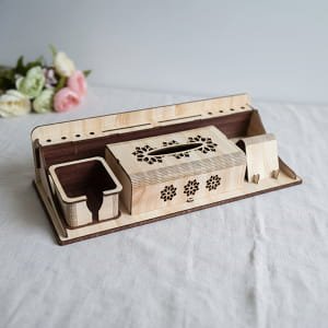 Laser Cut Multi Functional Desk Organizer with Tissue Box and Phone Stand