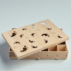 Laser Cut Multi Purpose Storage Box with Footstep Cutouts on Lid