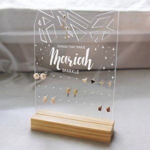 Laser Cut Name Personalized Acrylic Earring Holder Vector