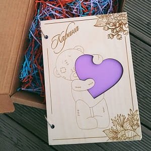 Laser Cut Notebook with Teddy Bear and Heart | Custom Name Journal