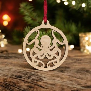 Laser Cut Octopus Christmas Ornament Vector