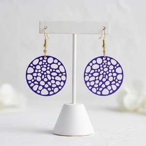 Laser Cut Organic Pebble Pattern Round Dangle Earrings