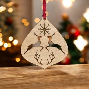 Laser Cut Ornament with Deer and Snowflake Vector