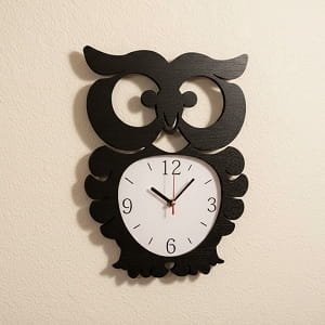 Laser Cut Owl Shaped Wall Clock for Kids Room