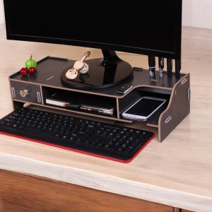 Laser Cut PC Desktop Organizer with Keyboard Mouse Storage Slots Vector