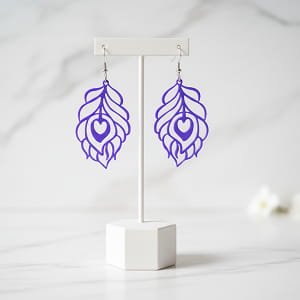Laser Cut Peacock Feather Drop Earrings