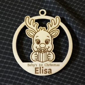 Laser Cut Personalized Baby 1st Christmas Reindeer Ornament