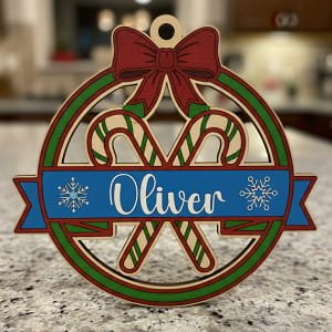 Laser Cut Personalized Candy Canes Christmas Ornament