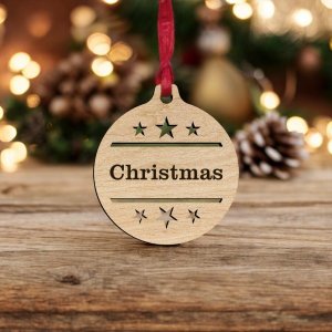 Laser Cut Personalized Christmas Ornament with Stars Vector