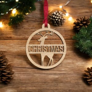 Laser Cut Personalized Deer Christmas Bauble Vector