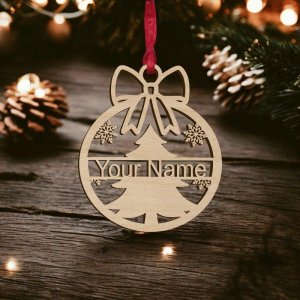 Laser Cut Personalized Ribbon Christmas Ornament Vector