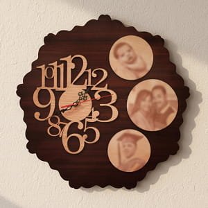 Laser Cut Personalized Wall Clock with Custom Photo Engravings