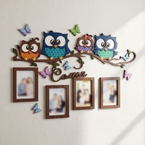 Laser Cut Picture Frame Collage with Owl and Butterfly Wall Decoration