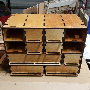 Laser Cut Plywood Customizable Stacking Parts Box with Drawer Options