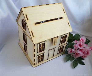 Laser Cut Plywood House Shaped Money Box