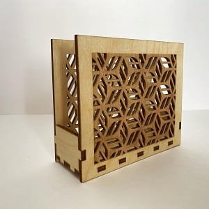 Laser Cut Plywood Napkin Holder with Geometric Pattern