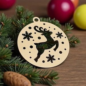 Laser Cut Reindeer and Snowflake Christmas Tree Ornament