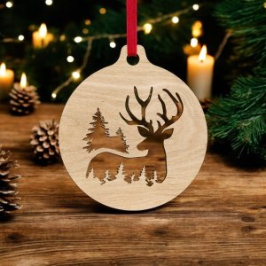 Laser Cut Reindeer and Trees Christmas Ornament Vector