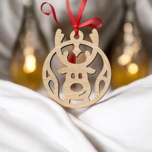 Laser Cut Reindeer Head Christmas Bauble Vector