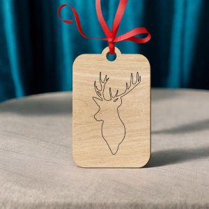 Laser Cut Reindeer Head Engraved Christmas Ornament Vector