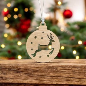 Laser Cut Reindeer with Stars Christmas Bauble Vector